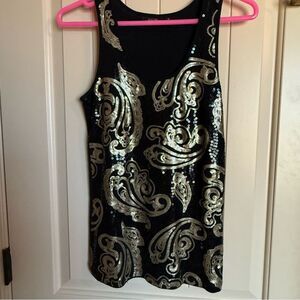 Apt 9 Black & Gold Sequin Tank Top Fancy Casual 👗 Dressy Fun night out party